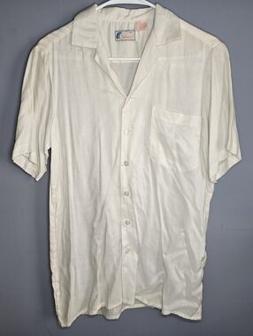 Vintage 1980s Islander Rayon Hawaiian Beach Shirt-Mens SMALL-Off White/Cream-80s